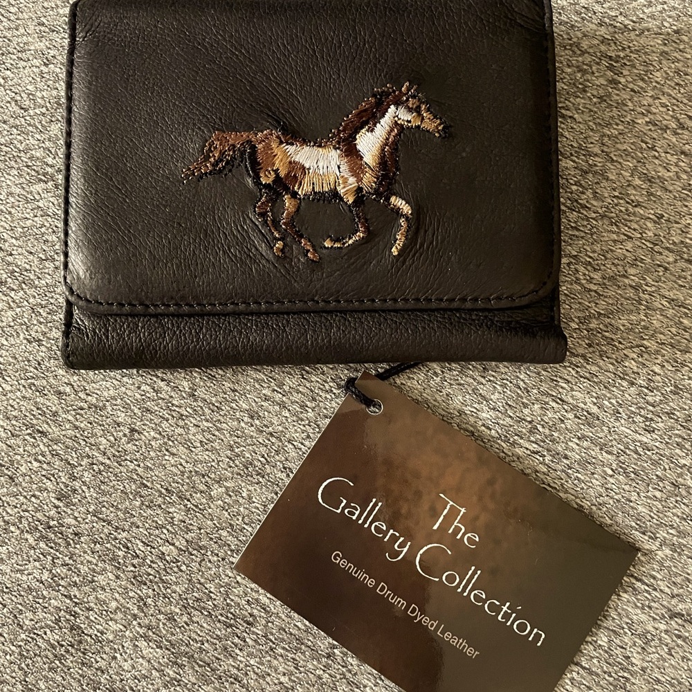 Embroidered Leather Tri-fold Wallet